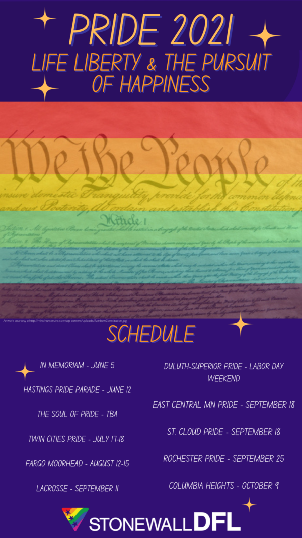 Stonewall DFL Pride 2021 Schedule (as of July 6)